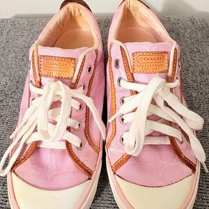 Vintage COACH Barrett Sneakers size 7.5 Pink signature monogram tennis shoe